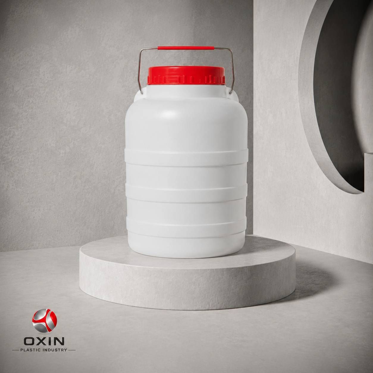 Oxin 20-Liter 3-Rib Heavy-Duty Plastic Drum (With Metal Handle)